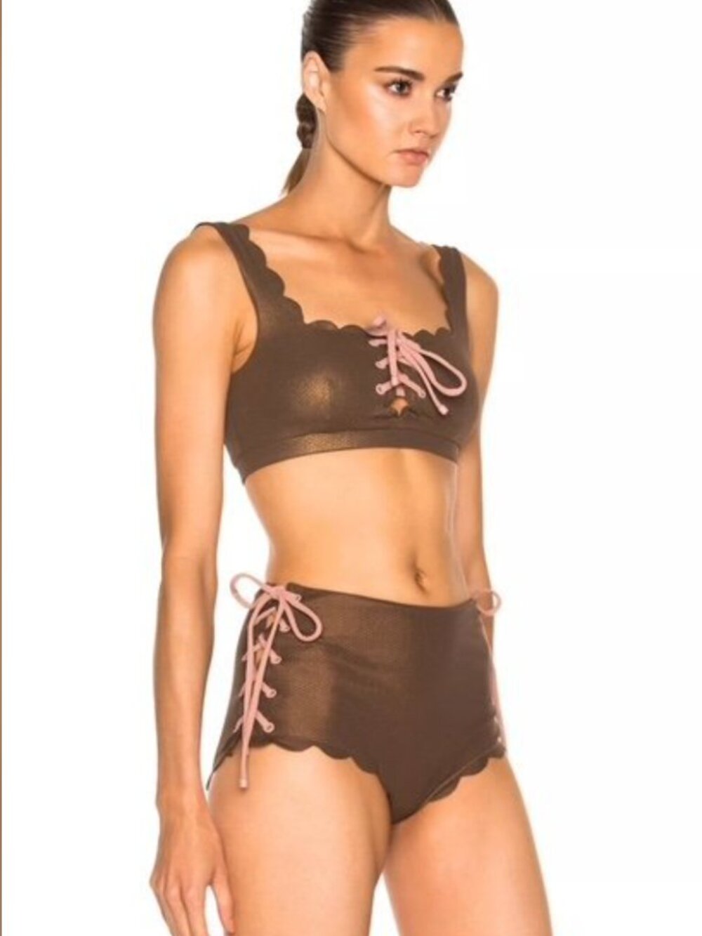 Marysia Swim Palm Springs Bikini Tie Top – Metallic Brown – Size M